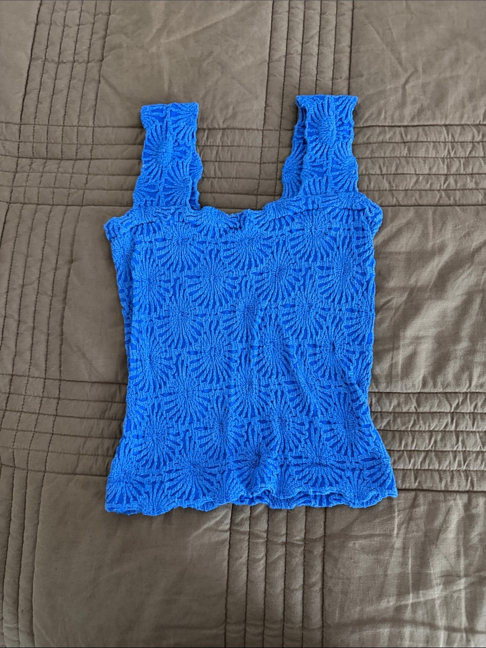 Blue Textured Square-Neck Cropped Tank Top - Size XS/S